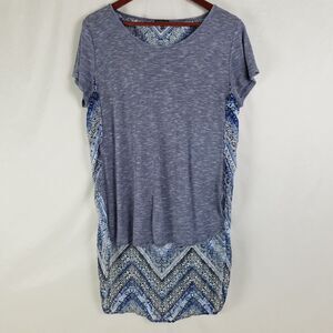 Hannah Shirt Womens Large Gray Tunic Top Geometric Paisley Short Sleeve Blouse‎